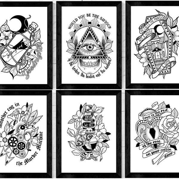 MCR Anpassade folietryck med sångtexter - görs på beställning, välj bara hur du vill ha det, A5, A4, 220gsm-kort, emo, scen, black parade, i'm not ok, sångtexter