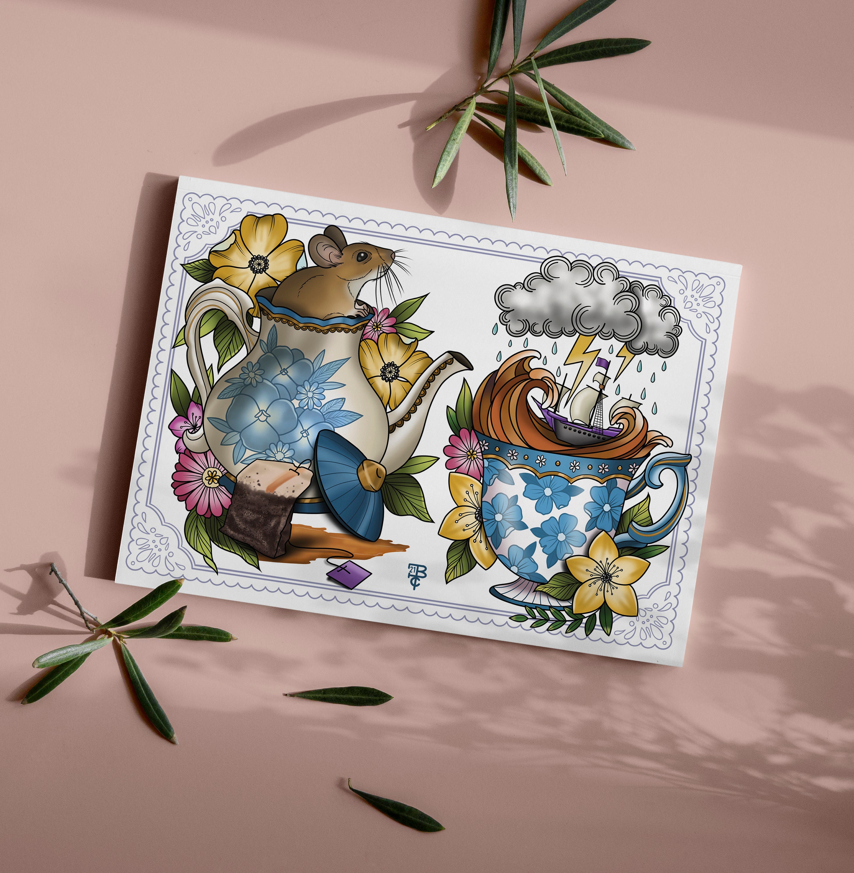 Teapot and Teacup Tattoo Style Prints A4 A3 Traditional Neo - Etsy Teapot and Teacup Tattoo Style Prints A4 A3 Traditional Neo - Etsy