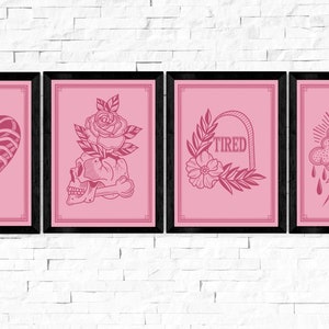 4 pack Trad Tattoo Postcards, rose, A6, collection, art de conception de tatouage, nautique, panthère, cœur, décoration intérieure, cadeau, simple, patchwork