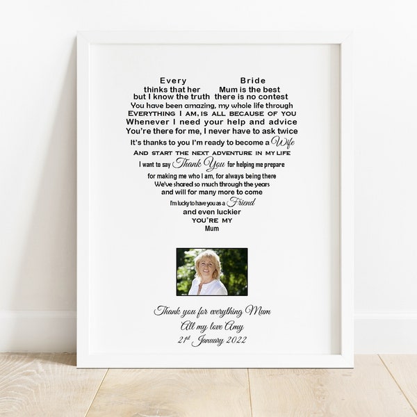 Mother of the Bride Gift, EMAILED Wedding Gifts for Parents, Printable Mom of the Bride Poem, Personalised Mum Gift from Bride, Mam of Bride