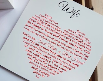 Wife Birthday Card, Romantic Anniversary Poem, Husband Heart Shaped Verse, Unique Christmas Words, Valentine's Cards for Her Him