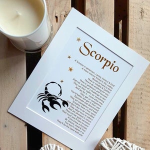 Scorpio Gift Zodiac Print, November Birthday Personalised Star Sign, Personality Traits, Friend Astrology, Christmas Gift