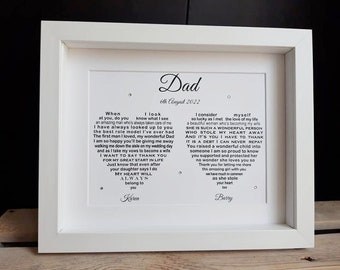 Father of the Bride Gift, Wedding Present from Bride and Groom, Personalised Parents Wedding Thank You Poem Print