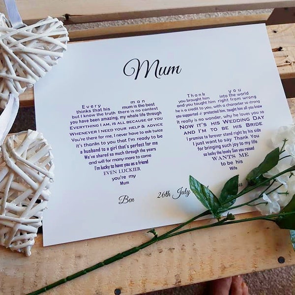 Mother of Groom Gift from Son and Daughter in Law, Wedding Gifts for Mum Mom Dad Step Parent, Son Daughter Poem Print, Message from Heaven