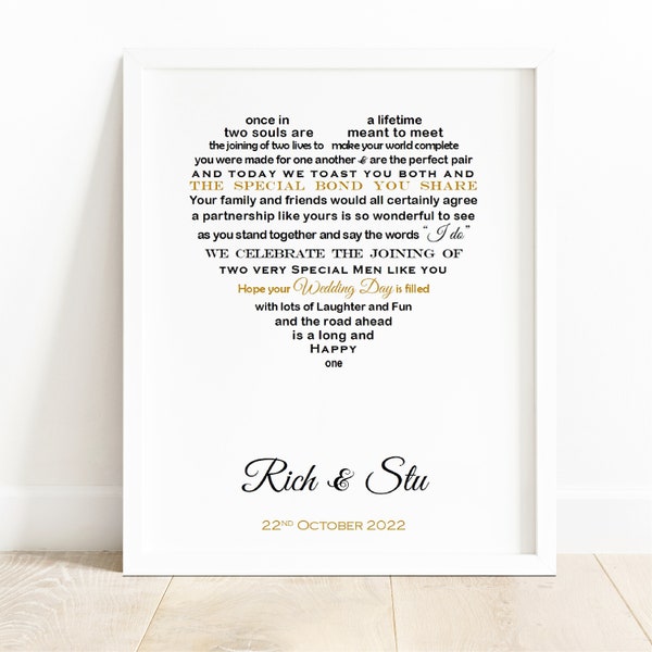 Personalised Gay Wedding Gift, Same Sex Wedding Gift for Men, Groom and Groom gift, Wedding gift for gay couple, Poem Print