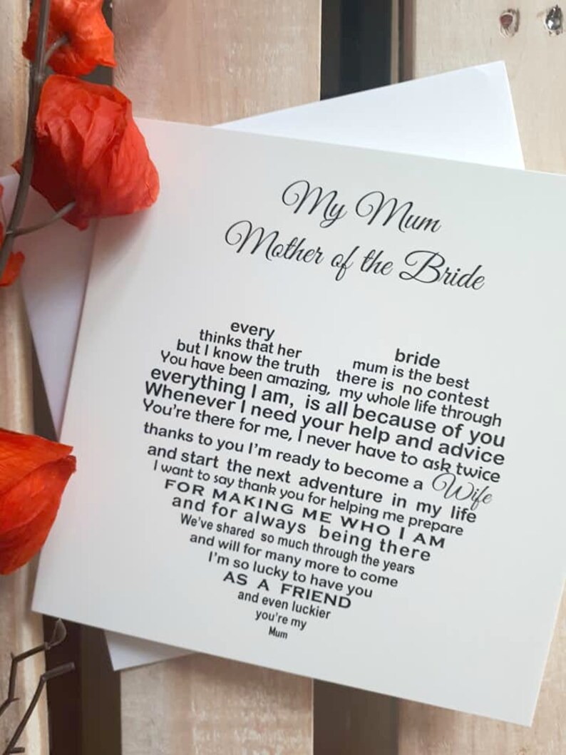 Mother Of The Bride Card From Bride Card From Bride To Mum Etsy