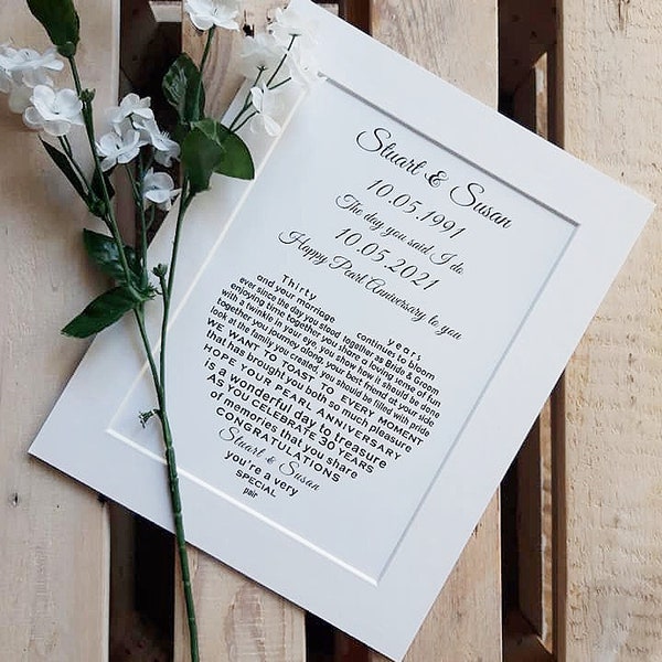 Pearl Anniversary Gifts for Couples, 30th Wedding Anniversary Print, Mum Dad Anniversary Poem, Friend Wedding Anniversary 30th Year