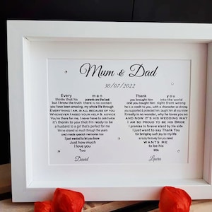 Parents of the Groom Gift, Wedding Poem Print for Parents, Mother Father of the Groom, To Mum Dad on my Wedding Day, Parents of Bride