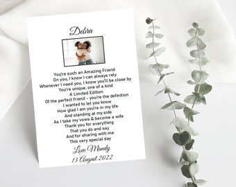 Personalised Bridesmaid Print, UNFRAMED Sister Maid of Honour Wedding Gift, Bridesmaid Photo Poem, Wedding Keepsake for Matron of Honour