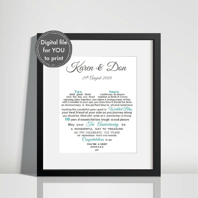 Tin Anniversary Gift Unframed 10th Wedding Anniversary Gift Etsy