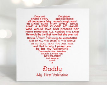 Daddy Valentine Card from Daughter, Dad First Love, Father Greeting Card Baby Girl, Cute Poem Heart