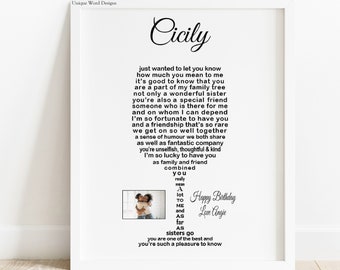 Sister Birthday Gift, Personalised Sister of Bride Wedding Poem Printable, Custom Heartfelt Words, Sentimental Photo Keepsake, Cousin In Law