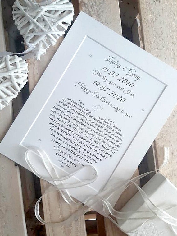 Personalised 10th Wedding Anniversary Gift 10 Year - Etsy Personalised 10th Wedding Anniversary Gift 10 Year - Etsy