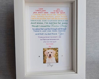 Pet loss sympathy gift, 7x5 Rainbow Bridge gift, Sympathy gift for the loss of a dog, Loss of cat memorial poem, Photo bereavement keepsake