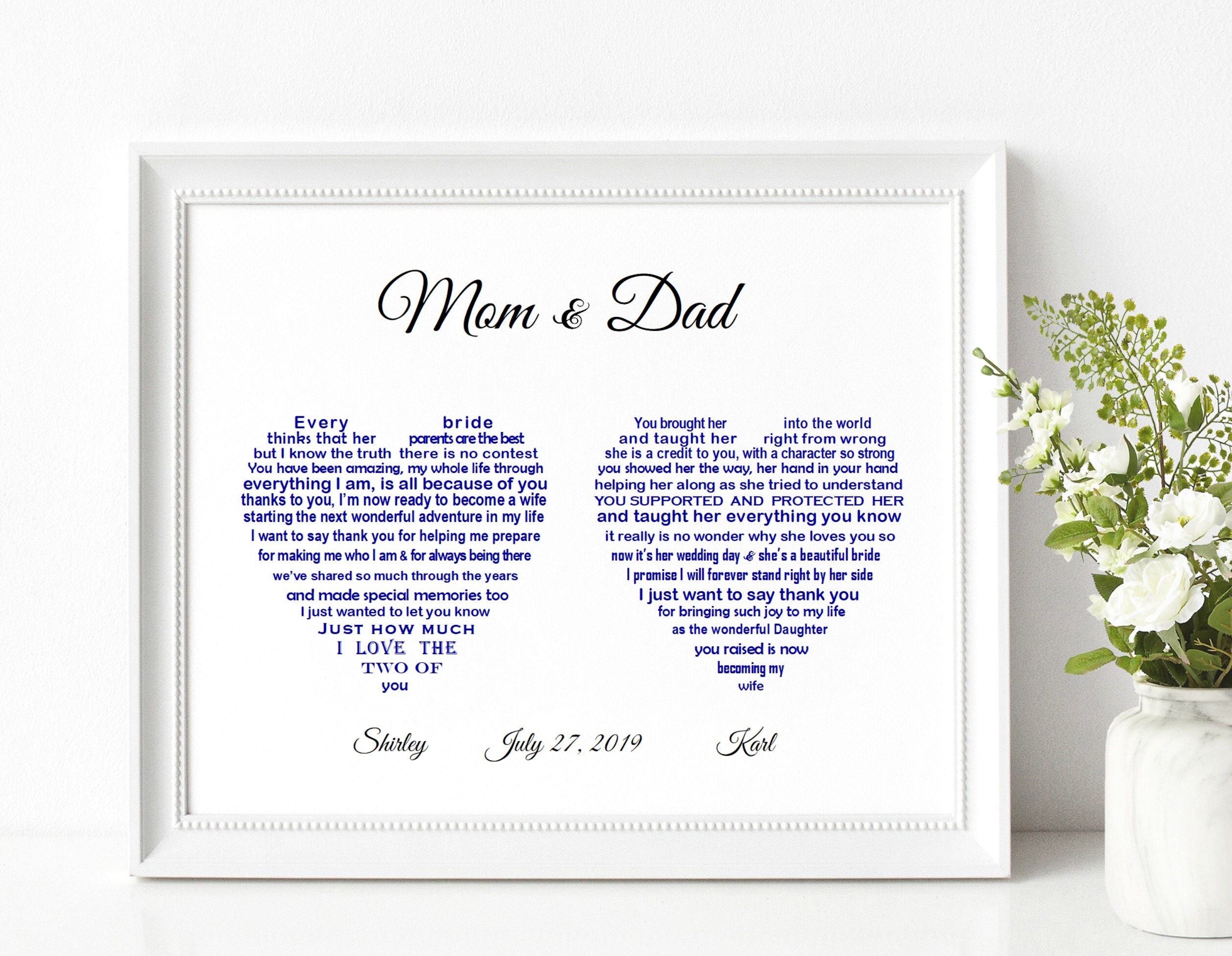 Wedding Gifts for Parents UNFRAMED Parents of the Bride Gift Etsy UK