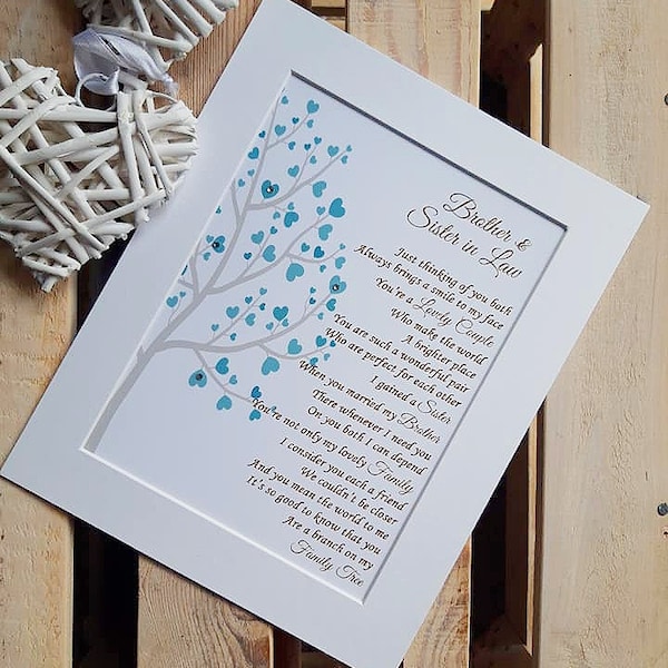 Sister and Brother in law gifts, Brother and Sister in law Wedding Print, Personalised Poem, Family Anniversary Present, Christmas Gift