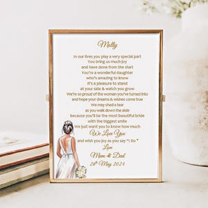 Regalo de bodas para hija de mamá y papá, poema de los padres para la novia, carta del cielo, regalo para los abuelos, palabras sentimentales, impresión de 7 x 5