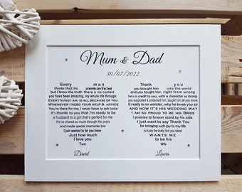 Parents of the Groom gift from Couple, Bride Mother Father Wedding Gift Presents, Mum Dad Poem from Son Daughter in law, Personalised Verse