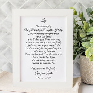 Son in law gift, 7x5 Wedding poem print, Welcome to the family, New son in law, Daughter wedding gifts, groom gifts, wedding day gift