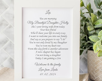 Schoonzoon cadeau, 7 x 5 bruiloft gedicht print, Welcome to the family, nieuwe schoonzoon, dochter huwelijkscadeaus, bruidegom geschenken, huwelijkscadeau dag