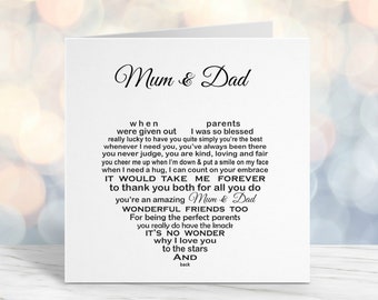Mum Dad Anniversary Poem, Parents of the Bride, Sentimental Poem for Christmas, Unique Words Verse, Heart Shaped Quote