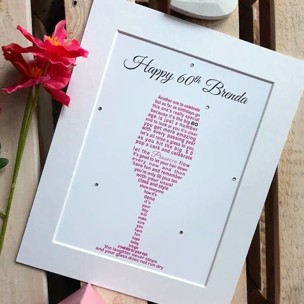 Friend 60th Birthday Gift, EMAILED Personalised 60th Gift, Work Colleague 60th Birthday Gifts for Women, Auntie 60, Champagne Mum 60th poem