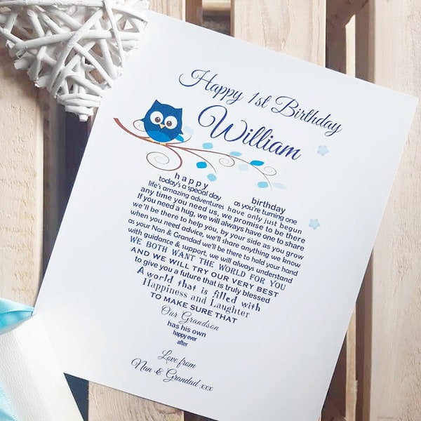 Grandson First Birthday, Grandson's 1st Birthday Gift, Keepsake Baby Boy First Birthday, Son Birthday present, Nephew 1 Godson Nursery