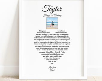 Brief uit de hemel voor dochter, 21e Dad in Heaven-print, kleindochter 18e bericht, vader-dochtercadeau, Sweet 16 Memorial-cadeau