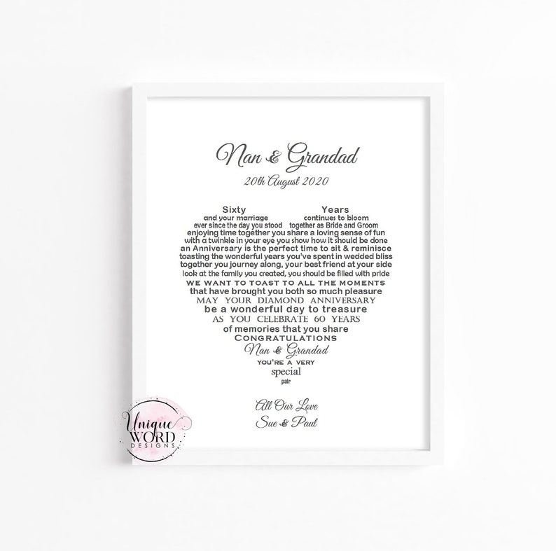 Grandparents Diamond Wedding Anniversary Gift EMAILED ONLY Etsy UK
