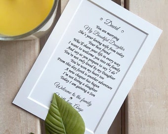 Son in law wedding gift, Custom 7x5 Personalised Son in Law poem print, Welcome to the family, Our New son in law, Same Sex wedding gifts
