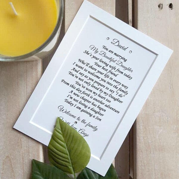 Son in law wedding gift, Custom 7x5 Personalised Son in Law poem print, Welcome to the family, Our New son in law, Same Sex wedding gifts