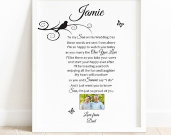 Letter from Heaven to Groom, EMAILED Memorial Gift from Father of Groom, 10x8 Personalised Poem from Grandad, Mum , Nan memorial poem