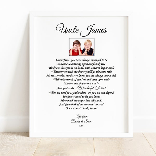 Uncle Christmas Gift, Thank You Print, Birthday Personalised Sentimental Poem, Heartfelt Unique Wedding Quote. Funeral Letter from Heaven