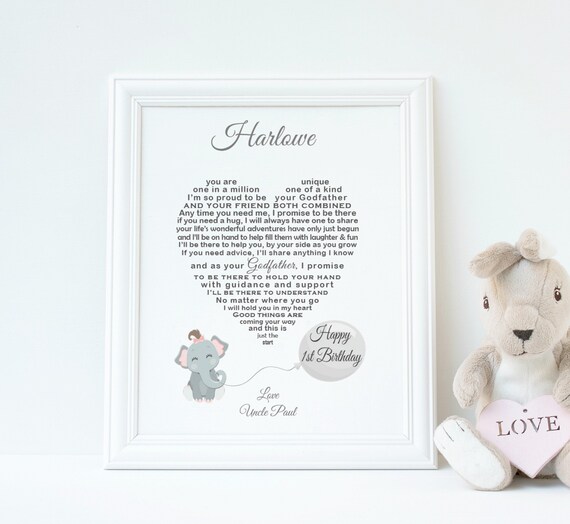 Goddaughter 1st Birthday Gift Unframed God Daughter First Etsy