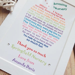 Nursery Leaving Gift, 7x5 Thank You Preschool, Kindergarten Graduation ...