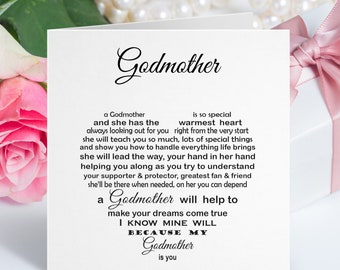 Godmother card, Godfather Birthday Thank you, Godparent  Christening card, Baptism poem