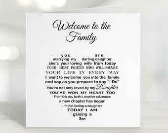 Son in Law Wedding card, Welcome to the Family, Groom Poem from Mum Dad, Sentimental Verse, Daughter new Husband Words