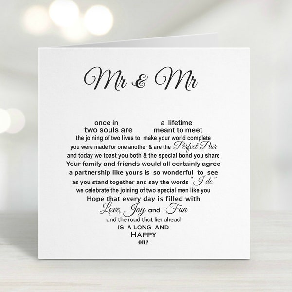 Same Sex Wedding Card, SEND DIRECT, Mr and Mr Wedding Cards, Gay Wedding Card Poem, Groom and Groom, Wedding Poem Print