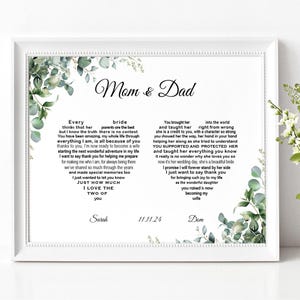 Wedding Gifts for Parents, UNFRAMED Parents of the Bride Poem, Mother of Groom Print, Step Parent Wedding Printables, Father of Groom Gift