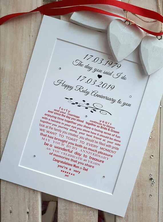 Ruby Anniversary Gift For Parents Unframed Parents 40th Etsy