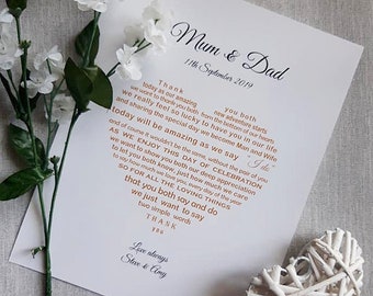 Parents of the Bride Gift, Mum & Dad of the Bride, Wedding gifts for parents of the Groom, Wedding gift from Bride and GRoom