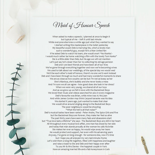 Custom Wedding Speech, Colleague Leaving Poem, Bespoke Renewal Vow Ceremony, Unique Funeral Eulogy, Birthday Retirement Reading, Emailed