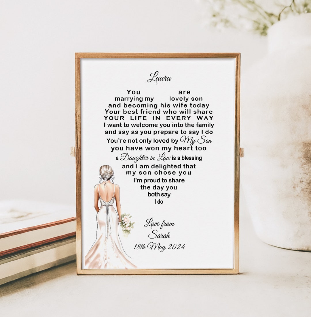 New Daughter in Law Wedding Gift, 7x5 Personalised Poem Print, Welcome ...
