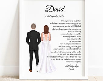 Cadeau frère de la mariée de la part d'une soeur, cadeau de mariage personnalisé, image de poème unique, cadeau de mariage de la mariée, photo souvenir entre frères et sœurs