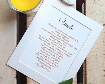 Uncle Christmas Gift, 10x8 Uncle Print, Birthday Gift Personalised Sentimental Poem, Heartfelt Unique Poem for Uncle