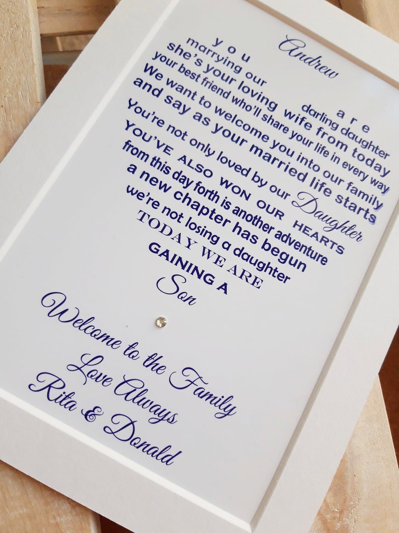 Son in Law Wedding Gift 7x5 Personalised Son in Law Print Etsy UK