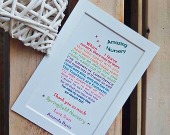 Nursery Leaving Gift - UNFRAMED 7x5 print Thank You Nursery - Kindergarten Teacher Gift - Preschool Gift -  Nursery Teacher Rainbow Poem