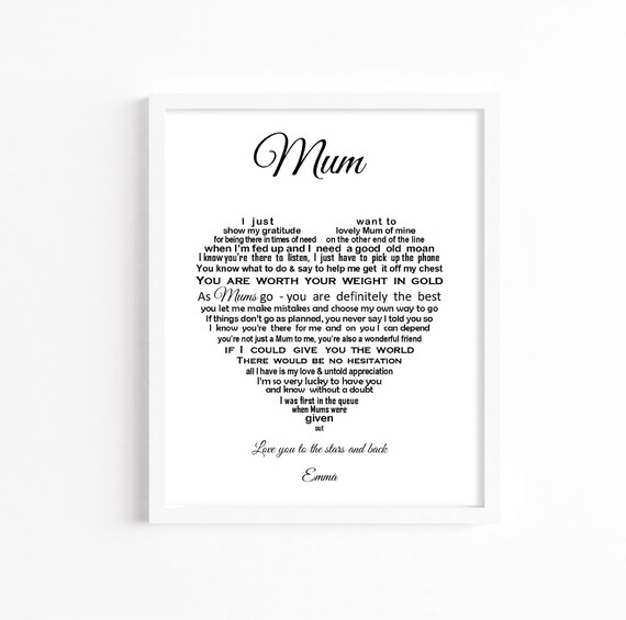Mom Christmas Mothers Day Mam A4 Personalised poem for Mum Mother Birthday 