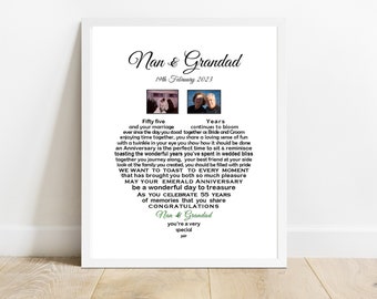 Emerald Wedding Anniversary Gifts, 55th Wedding Anniversary gifts for Parents, Grandparents 55 years Anniversary Gifts, Poem Print Lyrics