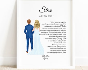 Brother of the Bride gift from Sister, UNFRAMED wedding present, Bride gift to Brother, Wedding Gift from Bride, Brother Wedding Gift